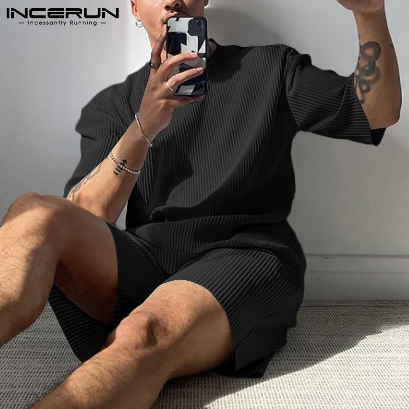 INCERUN Mens Shorty Tracksuit Short Sleeve T Shirt & Shorts Loungwear Gym Sport Sets Suit (Western Style)