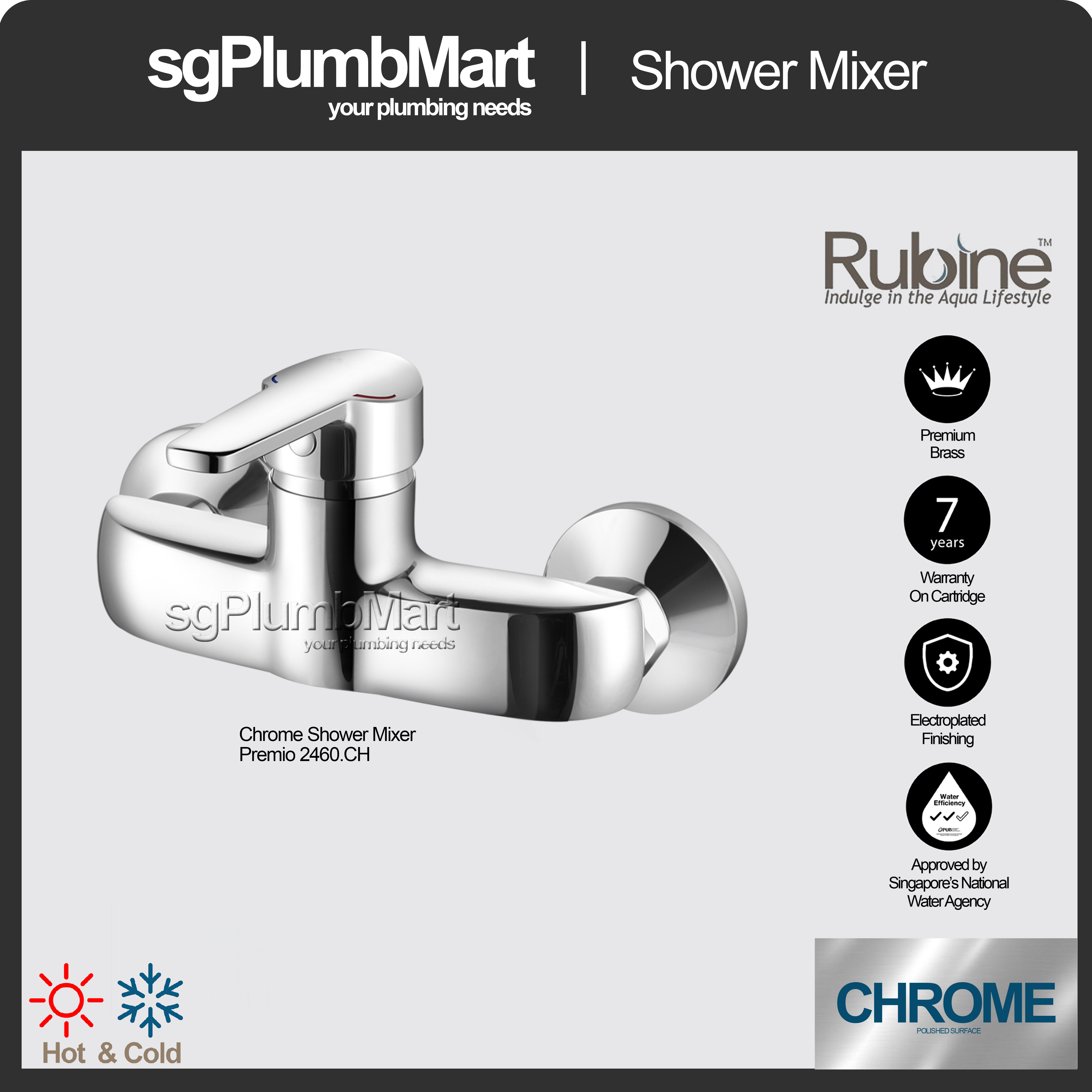 Rubine x sgPlumbMart Shower Mixer Tap Premio 2460 Bath Mixer Bathroom Faucet Tap