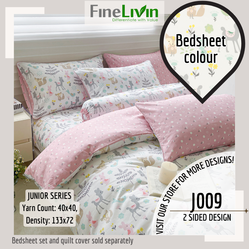 FineLivin Single / Super Single Pure Cotton Fitted Bedsheet Set