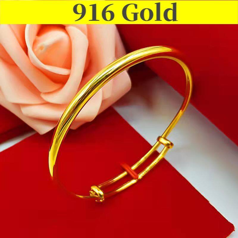 Singapore Ready Stock Charm Gold 916 New Bangles for Women Korean Style Adjustable Gold 916 Original Singapore Auction Round Belly Bracelet